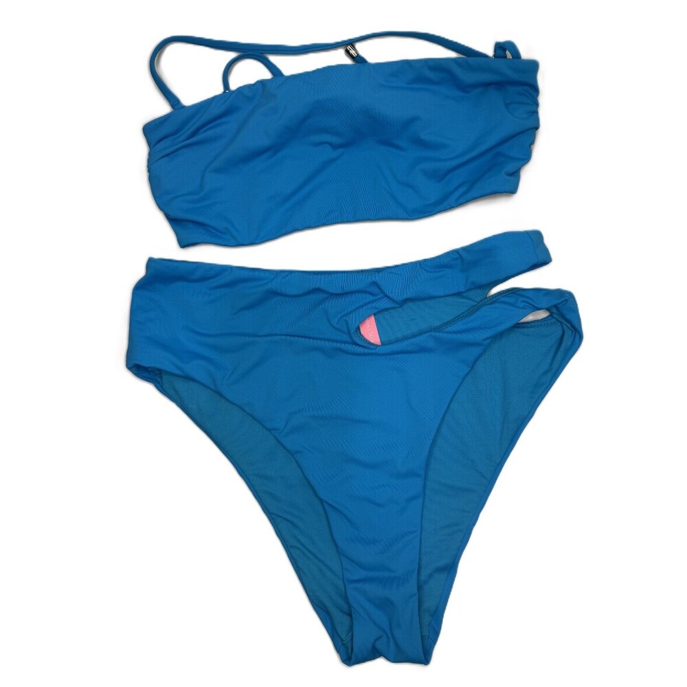 Victoria Secret Swim Bikini Top & Bottom Cheeky Blue Tube Style Split Hip Medium